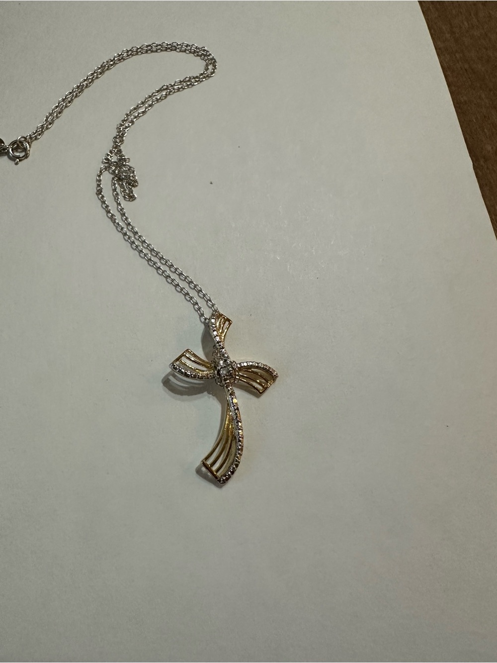 Elegant Two-Tone Cross Pendant Necklace - Silver and Gold